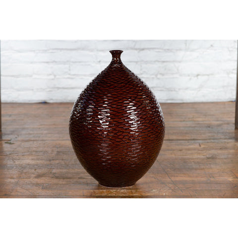 This-is-a-picture-of-a-Prem Collection Handcrafted Burgundy Vase with Textured Honeycomb Style Motifs-with-image-position-12-style-YN7484-Shop-for-Vintage-and-Antique-Asian-and-Chinese-Furniture-for-sale-at-FEA Home-NYC