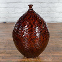 This-is-a-picture-of-a-Prem Collection Handcrafted Burgundy Vase with Textured Honeycomb Style Motifs-with-image-position-13-style-YN7484-Shop-for-Vintage-and-Antique-Asian-and-Chinese-Furniture-for-sale-at-FEA Home-NYC