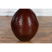 Prem Collection Handcrafted Burgundy Vase with Textured Honeycomb Style Motifs