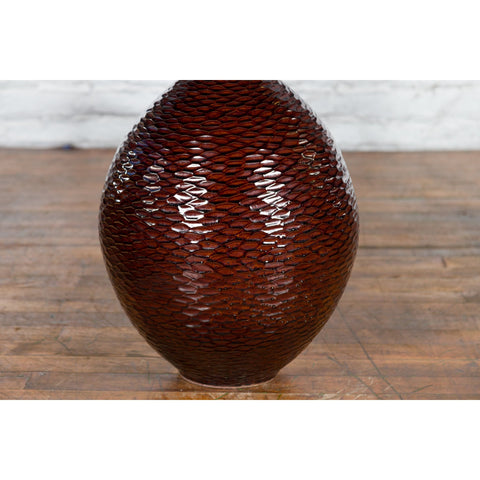 Prem Collection Handcrafted Burgundy Vase with Textured Honeycomb Style Motifs-3. Asian & Chinese Furniture, Art, Antiques, Vintage Home Décor for sale at FEA Home