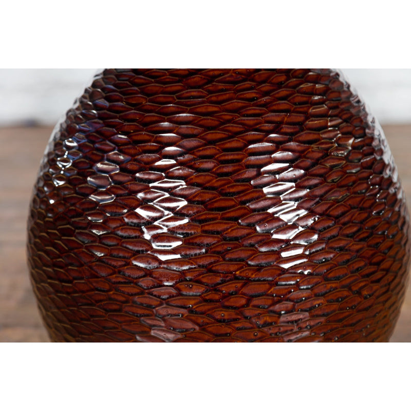 This-is-a-picture-of-a-Prem Collection Handcrafted Burgundy Vase with Textured Honeycomb Style Motifs-with-image-position-5-style-YN7484-Shop-for-Vintage-and-Antique-Asian-and-Chinese-Furniture-for-sale-at-FEA Home-NYC