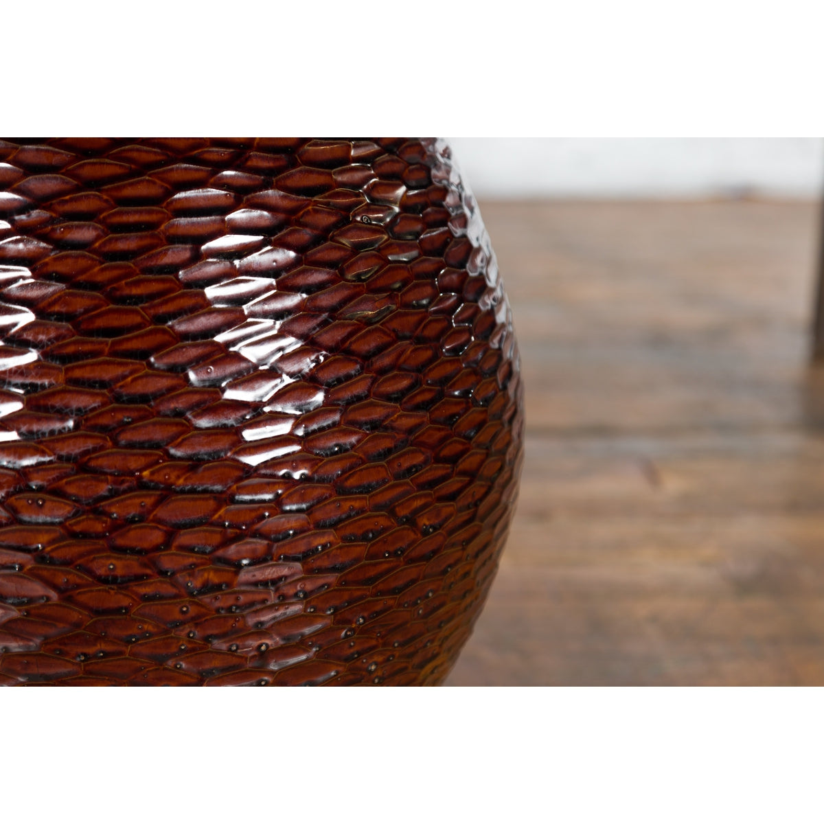 Prem Collection Handcrafted Burgundy Vase with Textured Honeycomb Style Motifs-6. Asian &amp; Chinese Furniture, Art, Antiques, Vintage Home Décor for sale at FEA Home