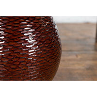 Prem Collection Handcrafted Burgundy Vase with Textured Honeycomb Style Motifs
