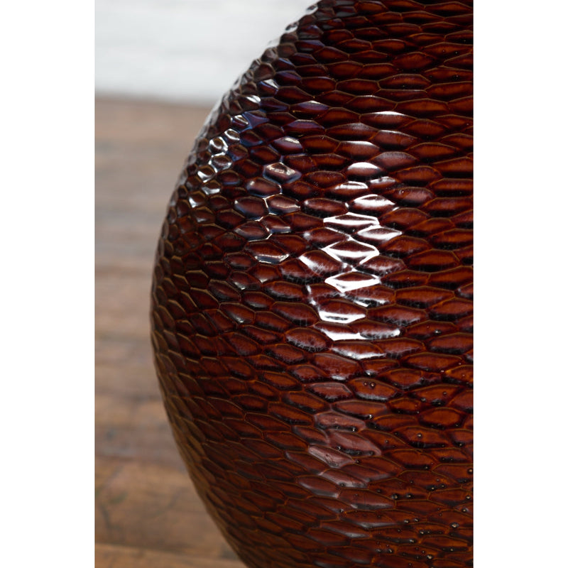 This-is-a-picture-of-a-Prem Collection Handcrafted Burgundy Vase with Textured Honeycomb Style Motifs-with-image-position-7-style-YN7484-Shop-for-Vintage-and-Antique-Asian-and-Chinese-Furniture-for-sale-at-FEA Home-NYC