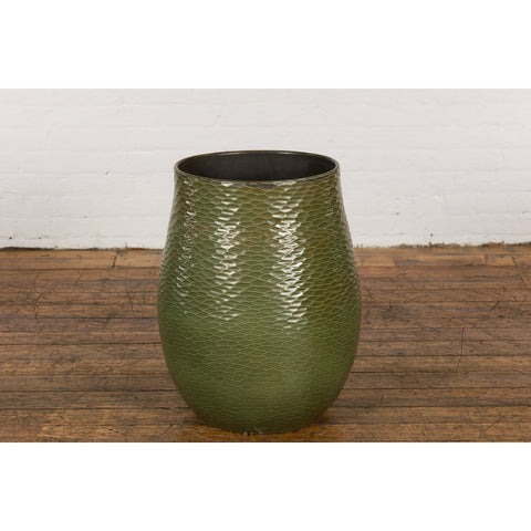 Prem Collection Handcrafted Green Vase with Textured Honeycomb Style Motifs-14. Asian & Chinese Furniture, Art, Antiques, Vintage Home Décor for sale at FEA Home