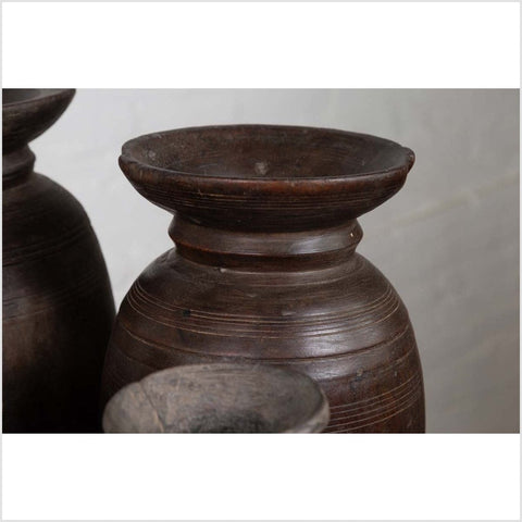 Primitive Nepalese Rustic Wooden Ghee Pots- Sold in Sets of Three, Five or Seven-12. Asian & Chinese Furniture, Art, Antiques, Vintage Home Décor for sale at FEA Home
