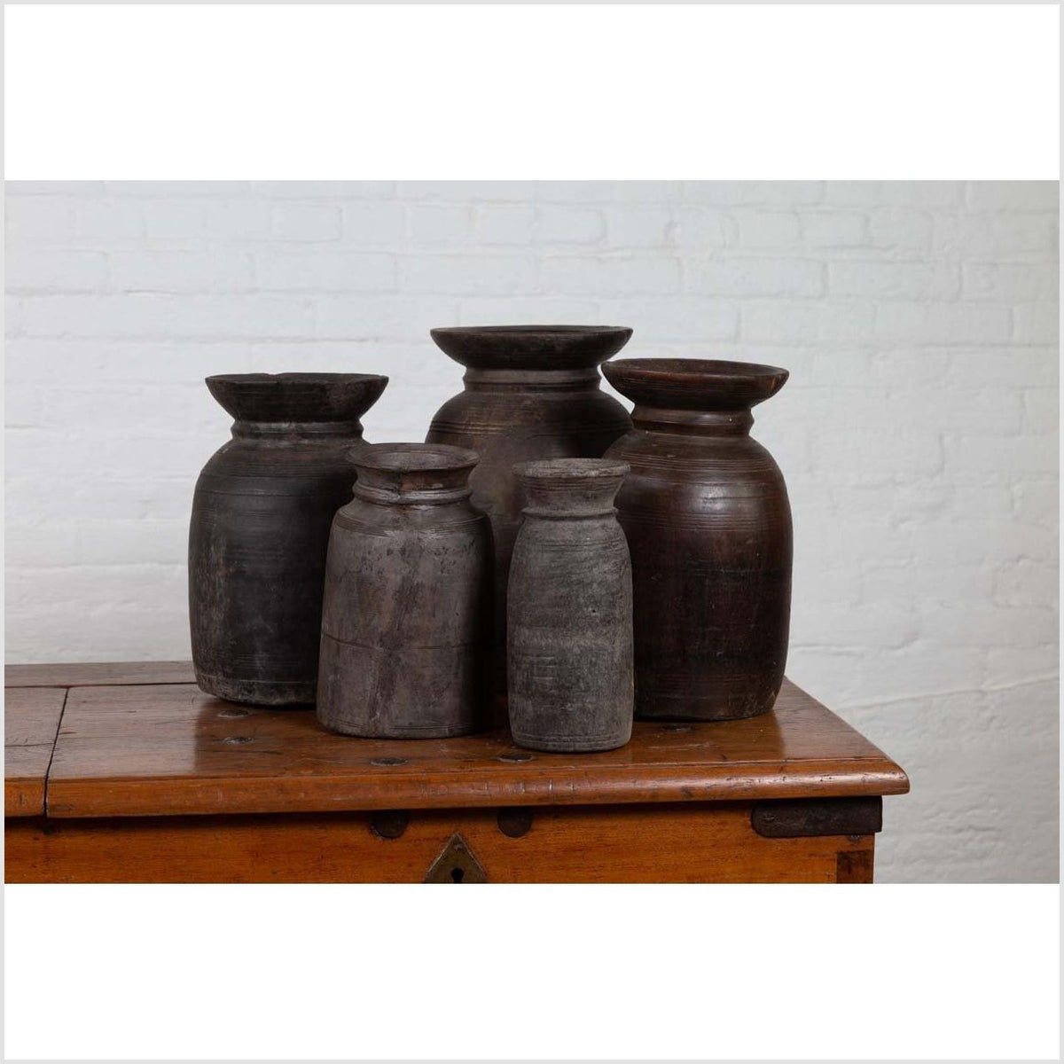 Primitive Nepalese Rustic Wooden Ghee Pots- Sold in Sets of Three, Five or Seven-8. Asian &amp; Chinese Furniture, Art, Antiques, Vintage Home Décor for sale at FEA Home