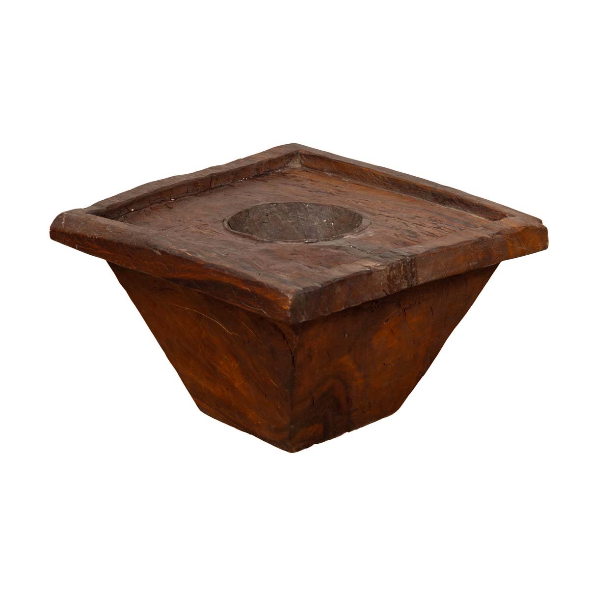 Primitive Wood Indonesian Brown Mortar Planter from the Early 20th Century-1. Asian & Chinese Furniture, Art, Antiques, Vintage Home Décor for sale at FEA Home