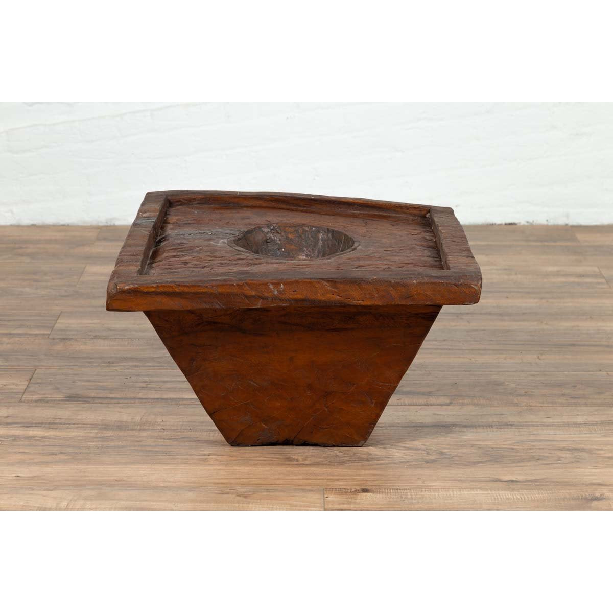 Primitive Wood Indonesian Brown Mortar Planter from the Early 20th Century-4. Asian &amp; Chinese Furniture, Art, Antiques, Vintage Home Décor for sale at FEA Home