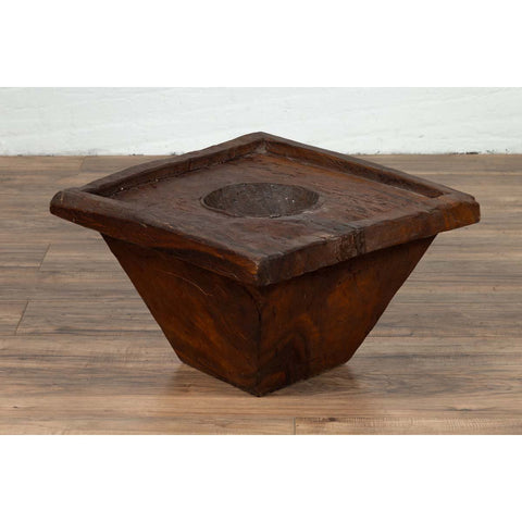 Primitive Wood Indonesian Brown Mortar Planter from the Early 20th Century-YN6408-10. Asian & Chinese Furniture, Art, Antiques, Vintage Home Décor for sale at FEA Home