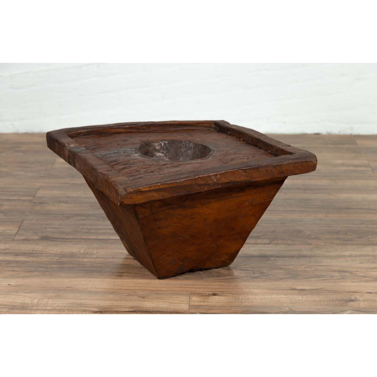 Primitive Wood Indonesian Brown Mortar Planter from the Early 20th Century-2. Asian & Chinese Furniture, Art, Antiques, Vintage Home Décor for sale at FEA Home