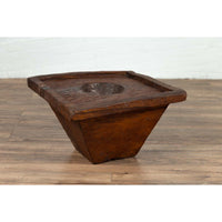 Primitive Wood Indonesian Brown Mortar Planter from the Early 20th Century