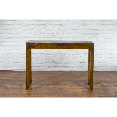 Qing Dynasty Chinese 19th Century Distressed Brown Lacquer Console Table-4. Asian & Chinese Furniture, Art, Antiques, Vintage Home Décor for sale at FEA Home
