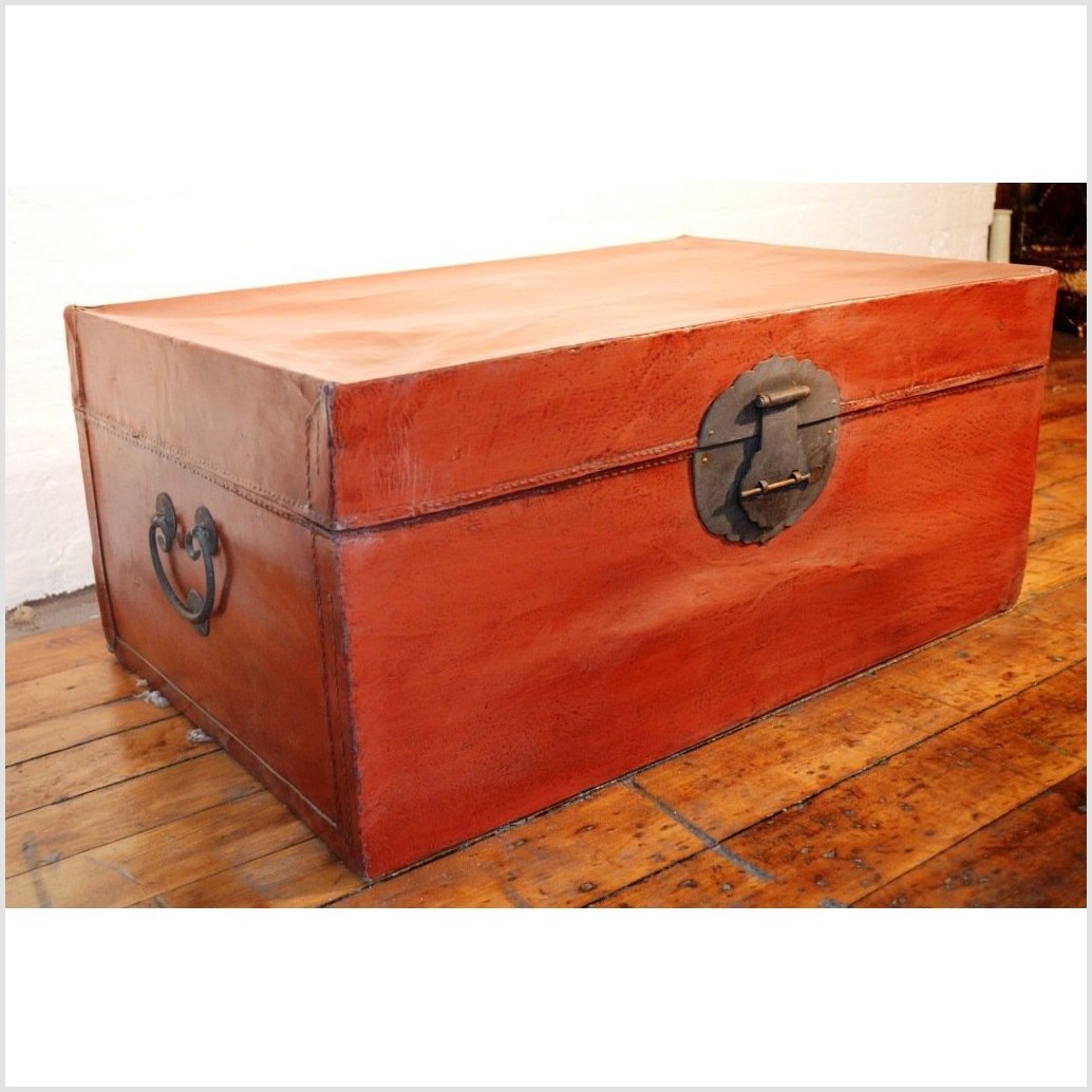 Red Leather Trunk-2. Asian & Chinese Furniture, Art, Antiques, Vintage Home Décor for sale at FEA Home