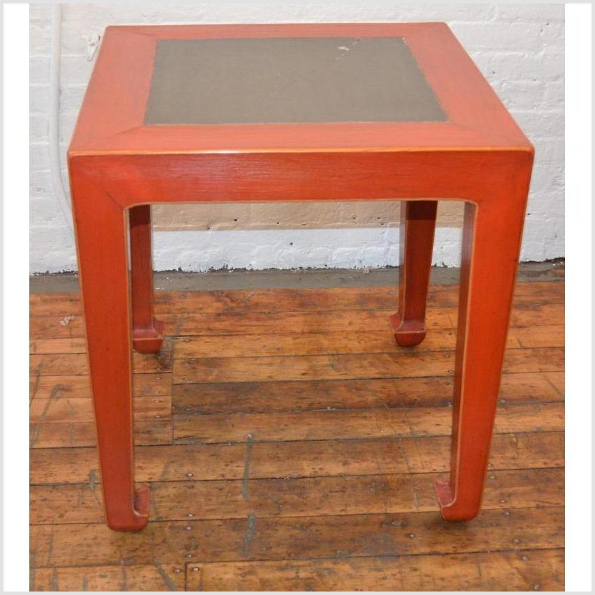 Red Side Table with Inset Floor Tile (Pair)-2. Asian & Chinese Furniture, Art, Antiques, Vintage Home Décor for sale at FEA Home
