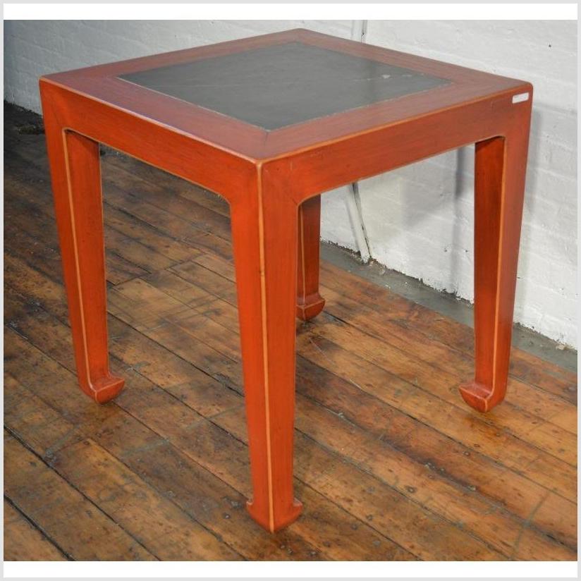 Red Side Table with Inset Floor Tile (Pair)-1. Asian & Chinese Furniture, Art, Antiques, Vintage Home Décor for sale at FEA Home