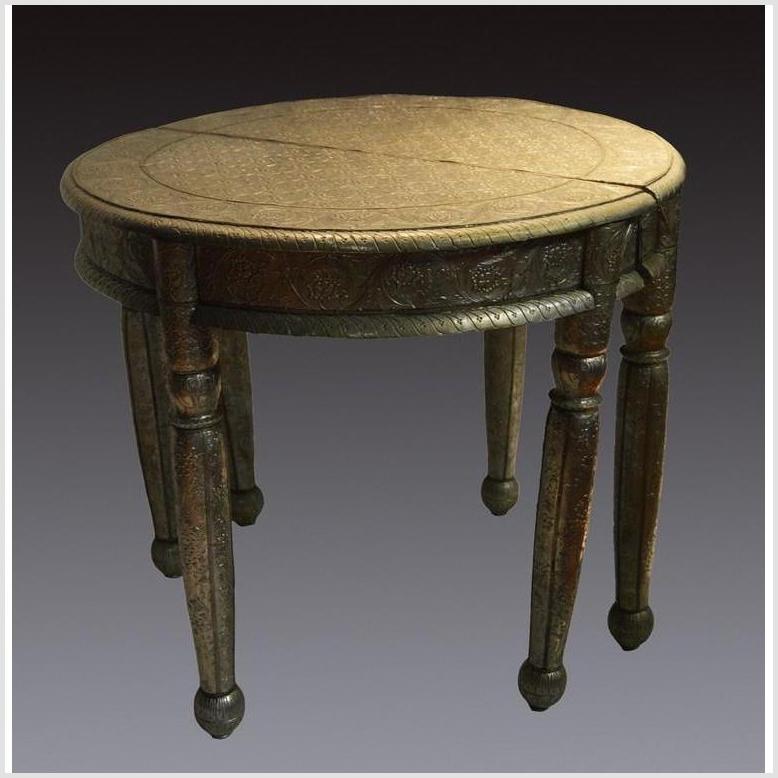 Repousse Nickel-Silver Demi-Lune Table-3. Asian &amp; Chinese Furniture, Art, Antiques, Vintage Home Décor for sale at FEA Home