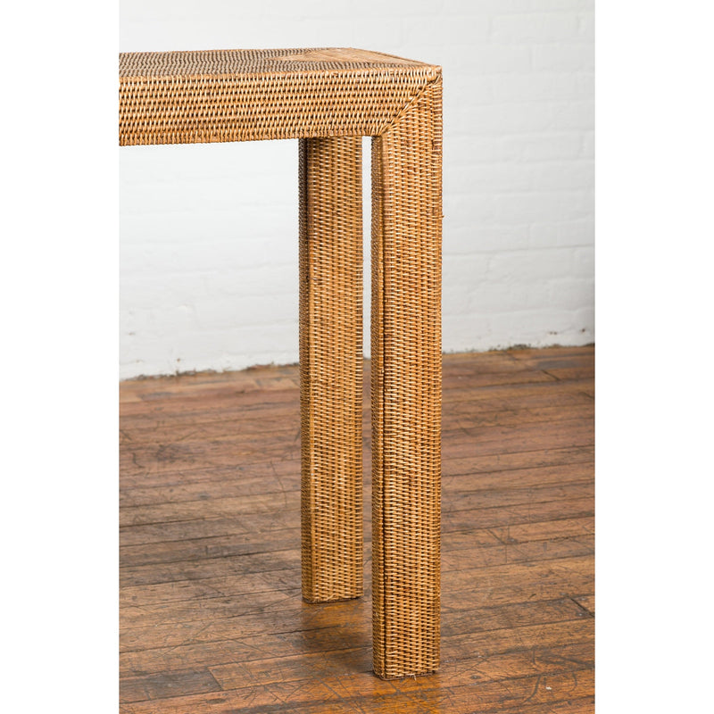 This-is-a-picture-of-a-Rustic Chinese Country Style Midcentury Woven Rattan Console Table-image-position-10-style-YN1470-Shop-for-Vintage-and-Antique-Asian-and-Chinese-Furniture-for-sale-at-FEA Home-NYC