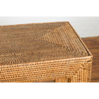 Midcentury Style Woven Rattan Console Table