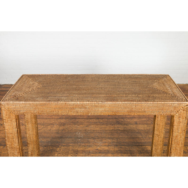 This-is-a-picture-of-a-Rustic Chinese Country Style Midcentury Woven Rattan Console Table-image-position-13-style-YN1470-Shop-for-Vintage-and-Antique-Asian-and-Chinese-Furniture-for-sale-at-FEA Home-NYC