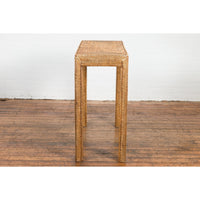 Midcentury Style Woven Rattan Console Table