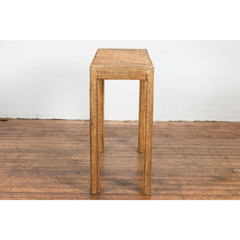 This-is-a-picture-of-a-Rustic Chinese Country Style Midcentury Woven Rattan Console Table-image-position-15-style-YN1470-Shop-for-Vintage-and-Antique-Asian-and-Chinese-Furniture-for-sale-at-FEA Home-NYC