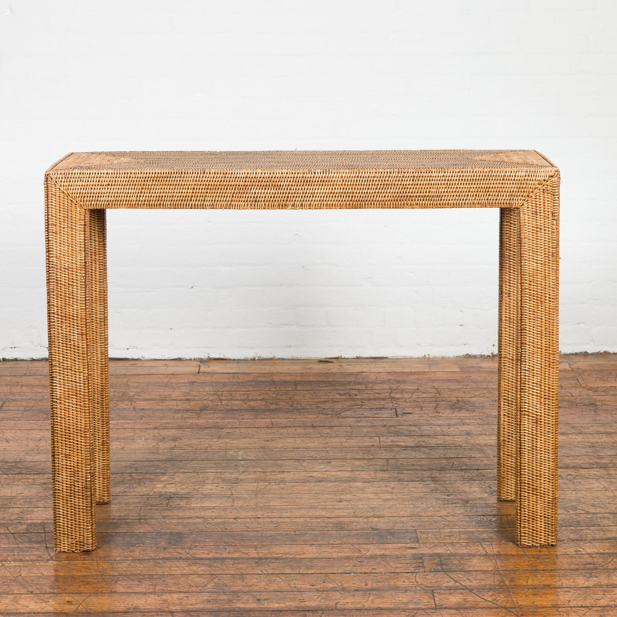 Midcentury Style Woven Rattan Console Table-1. Asian & Chinese Furniture, Art, Antiques, Vintage Home Décor for sale at FEA Home