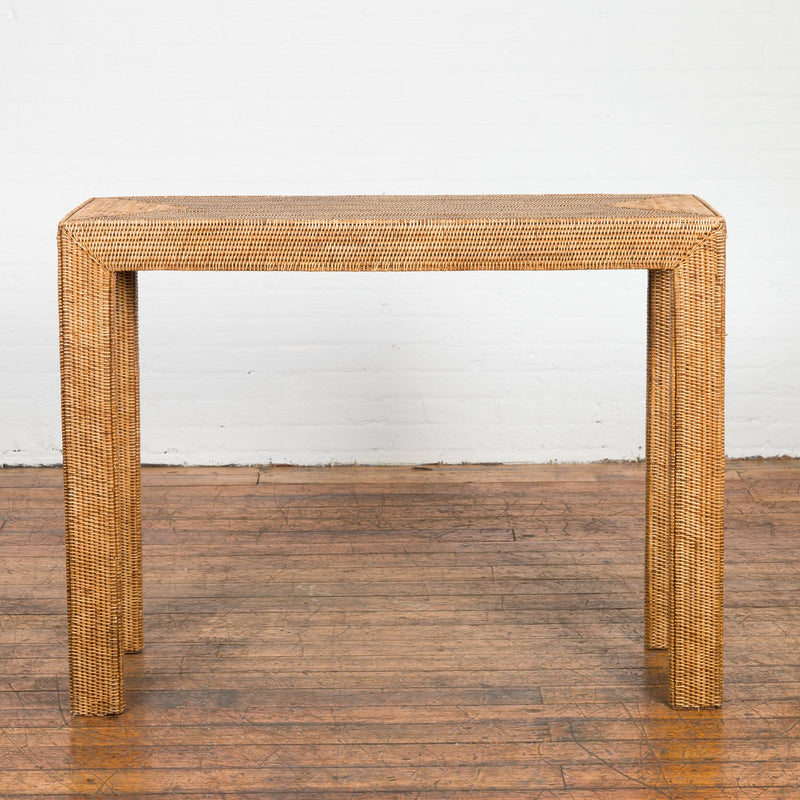 This-is-a-picture-of-a-Rustic Chinese Country Style Midcentury Woven Rattan Console Table-image-position-2-style-YN1470-Shop-for-Vintage-and-Antique-Asian-and-Chinese-Furniture-for-sale-at-FEA Home-NYC