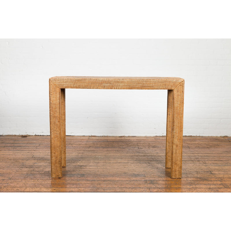 This-is-a-picture-of-a-Rustic Chinese Country Style Midcentury Woven Rattan Console Table-image-position-3-style-YN1470-Shop-for-Vintage-and-Antique-Asian-and-Chinese-Furniture-for-sale-at-FEA Home-NYC