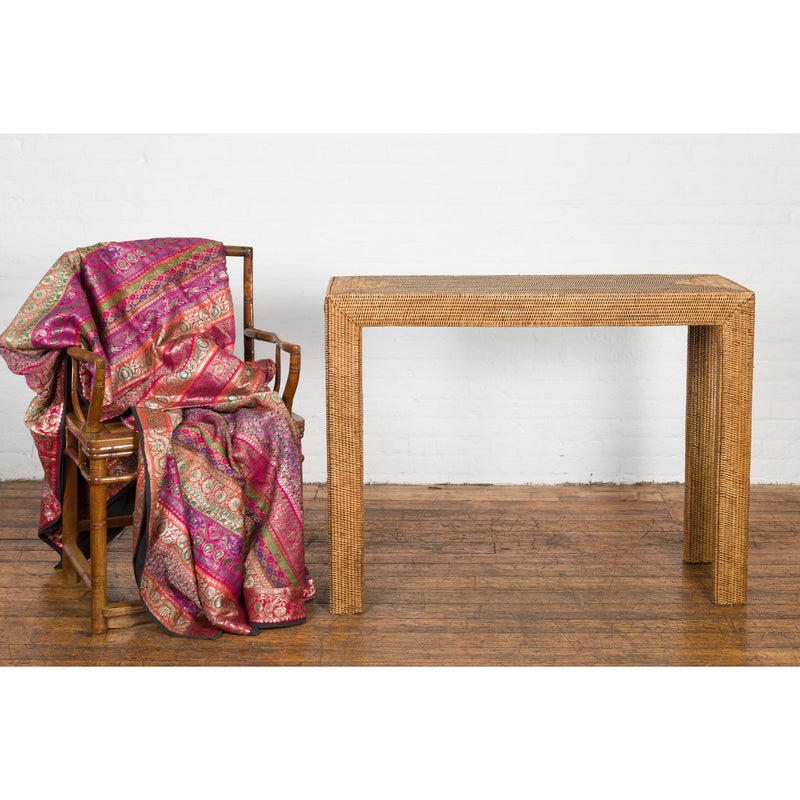 This-is-a-picture-of-a-Rustic Chinese Country Style Midcentury Woven Rattan Console Table-image-position-4-style-YN1470-Shop-for-Vintage-and-Antique-Asian-and-Chinese-Furniture-for-sale-at-FEA Home-NYC
