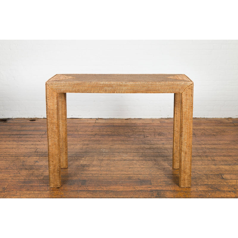 This-is-a-picture-of-a-Rustic Chinese Country Style Midcentury Woven Rattan Console Table-image-position-6-style-YN1470-Shop-for-Vintage-and-Antique-Asian-and-Chinese-Furniture-for-sale-at-FEA Home-NYC