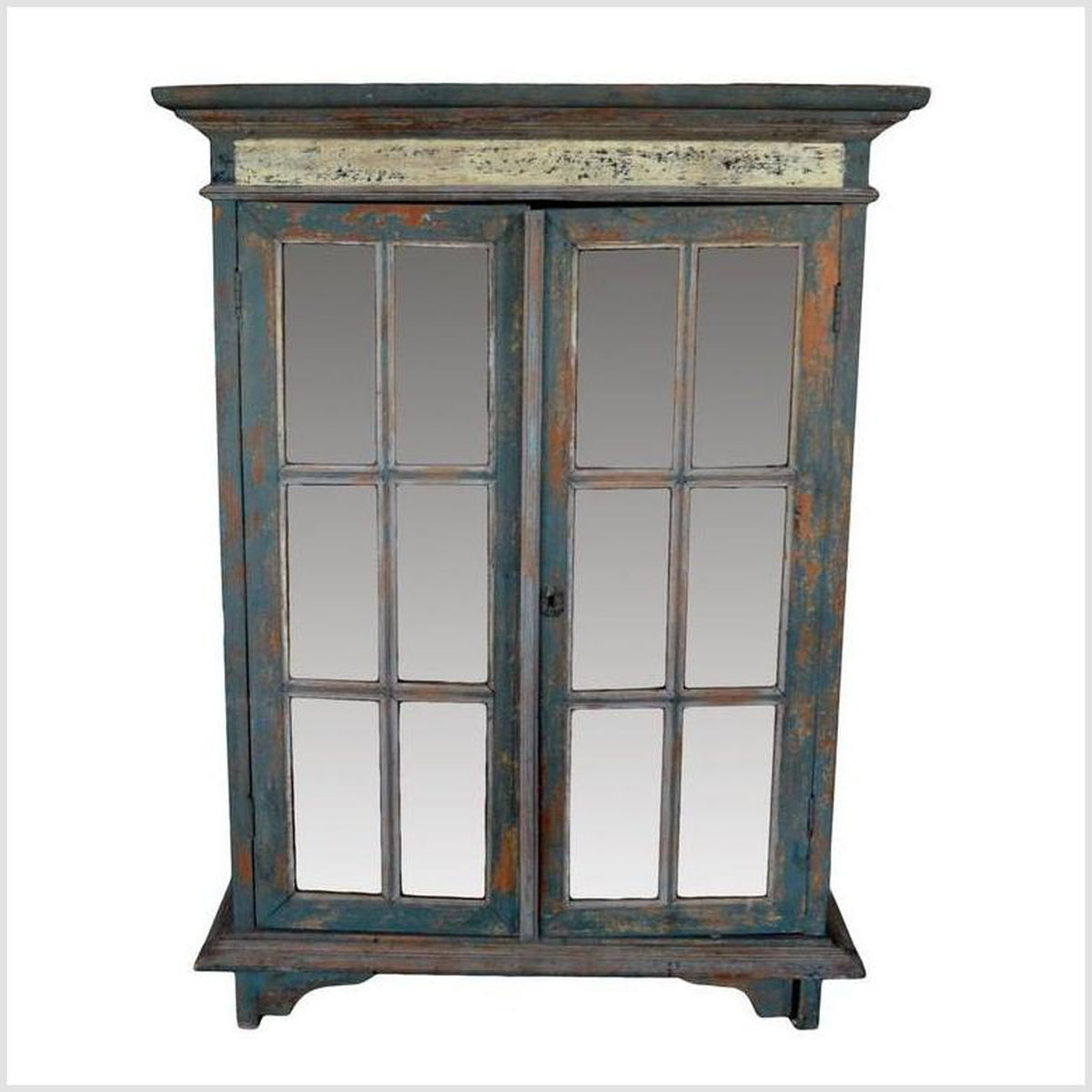 Rustic Hand Carved Goan Indian Cabinet with Glass Doors from the 19th Century-1. Asian & Chinese Furniture, Art, Antiques, Vintage Home Décor for sale at FEA Home