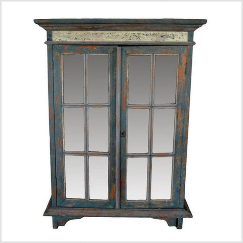 Rustic Hand Carved Goan Indian Cabinet with Glass Doors from the 19th Century- Asian Antiques, Vintage Home Decor & Chinese Furniture - FEA Home