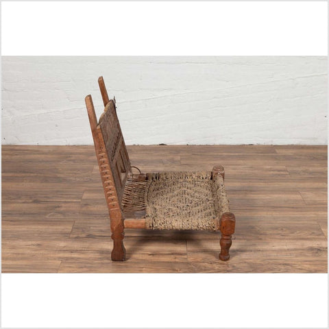 Rustic Indian Low Wooden Chair with Rope Seat and Weathered Appearance-YN6416-11. Asian & Chinese Furniture, Art, Antiques, Vintage Home Décor for sale at FEA Home