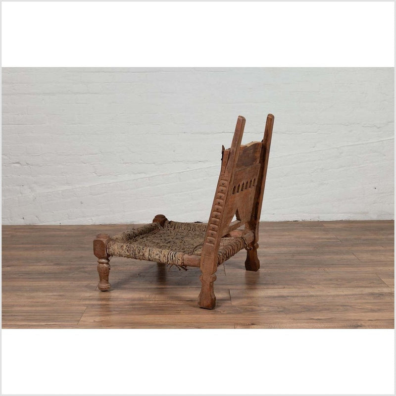 Rustic Indian Low Wooden Chair with Rope Seat and Weathered Appearance-YN6416-16. Asian & Chinese Furniture, Art, Antiques, Vintage Home Décor for sale at FEA Home