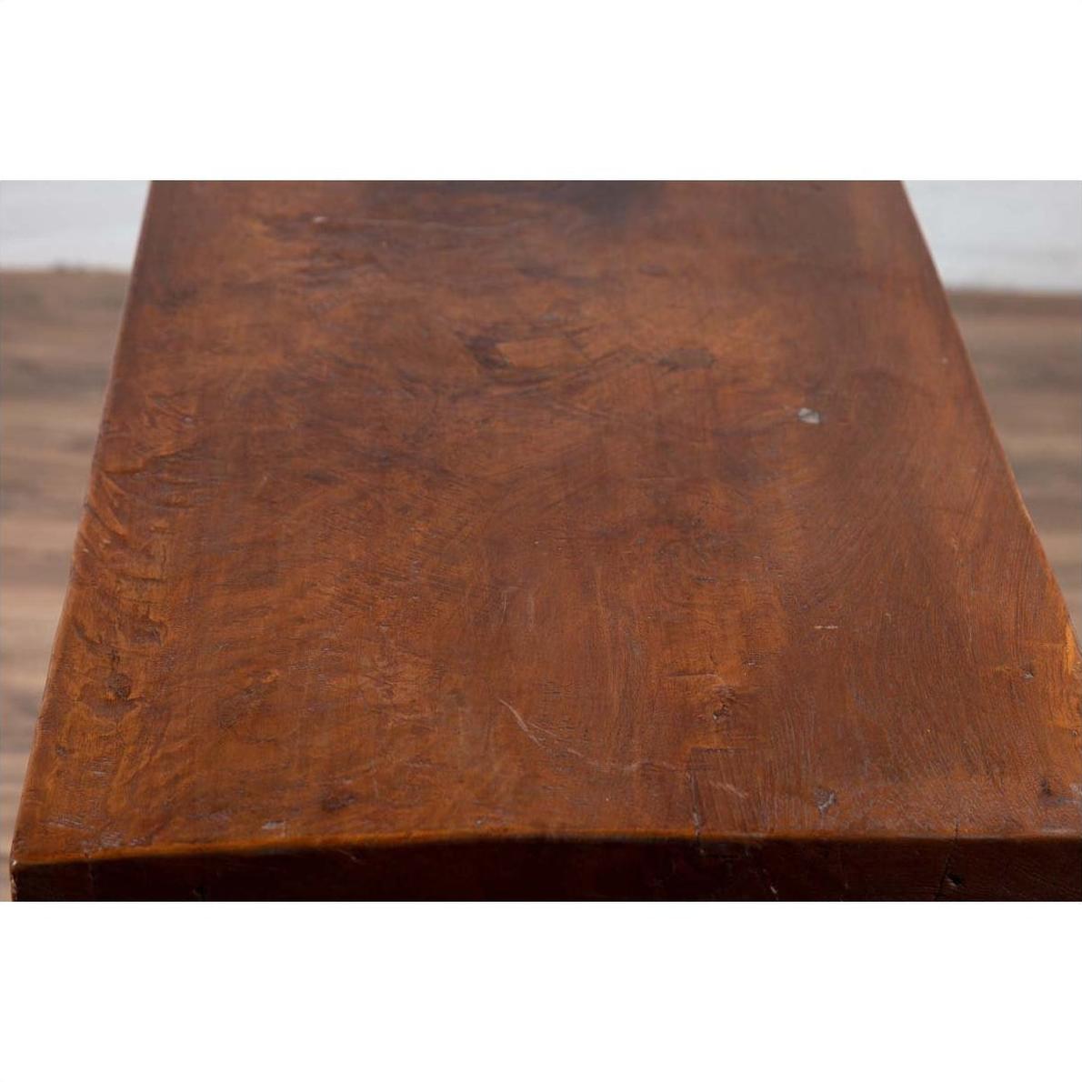 Rustic Indonesian Wooden Console Table with Single Plank Top and Pedestal Base-11. Asian &amp; Chinese Furniture, Art, Antiques, Vintage Home Décor for sale at FEA Home