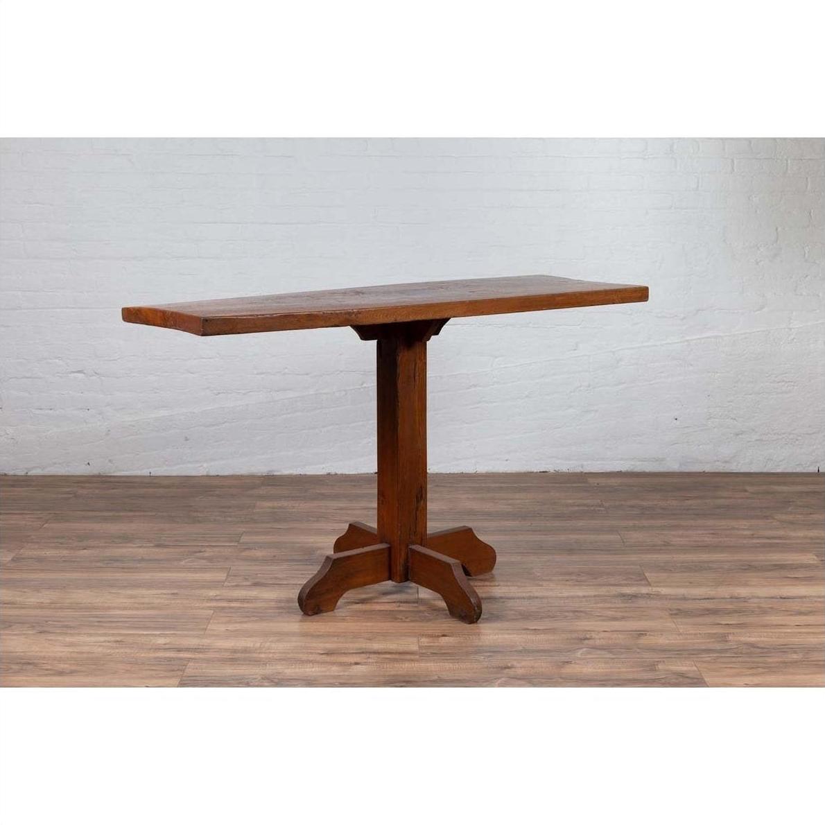 Rustic Indonesian Wooden Console Table with Single Plank Top and Pedestal Base-13. Asian &amp; Chinese Furniture, Art, Antiques, Vintage Home Décor for sale at FEA Home