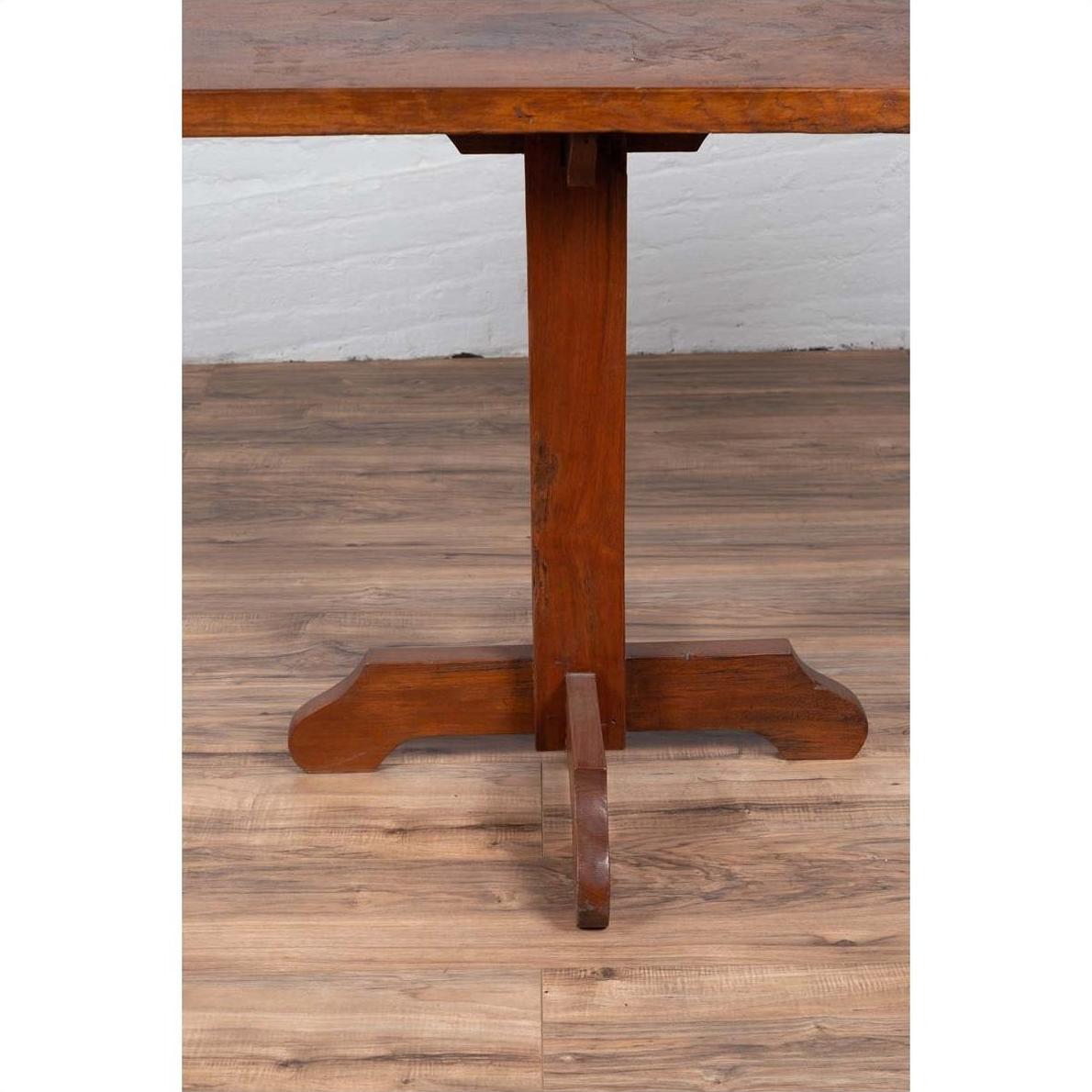 Rustic Indonesian Wooden Console Table with Single Plank Top and Pedestal Base-6. Asian &amp; Chinese Furniture, Art, Antiques, Vintage Home Décor for sale at FEA Home