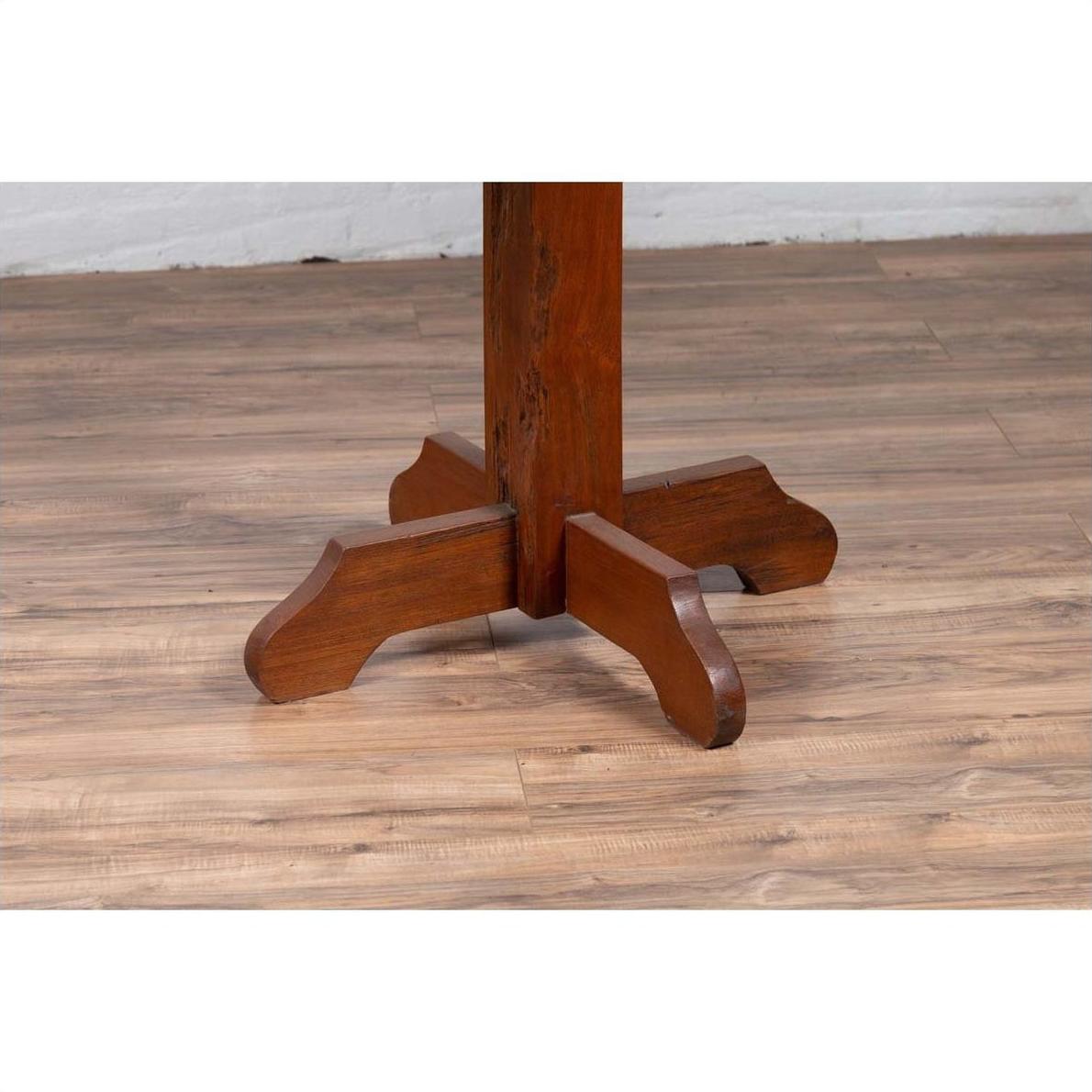 Rustic Indonesian Wooden Console Table with Single Plank Top and Pedestal Base-7. Asian &amp; Chinese Furniture, Art, Antiques, Vintage Home Décor for sale at FEA Home