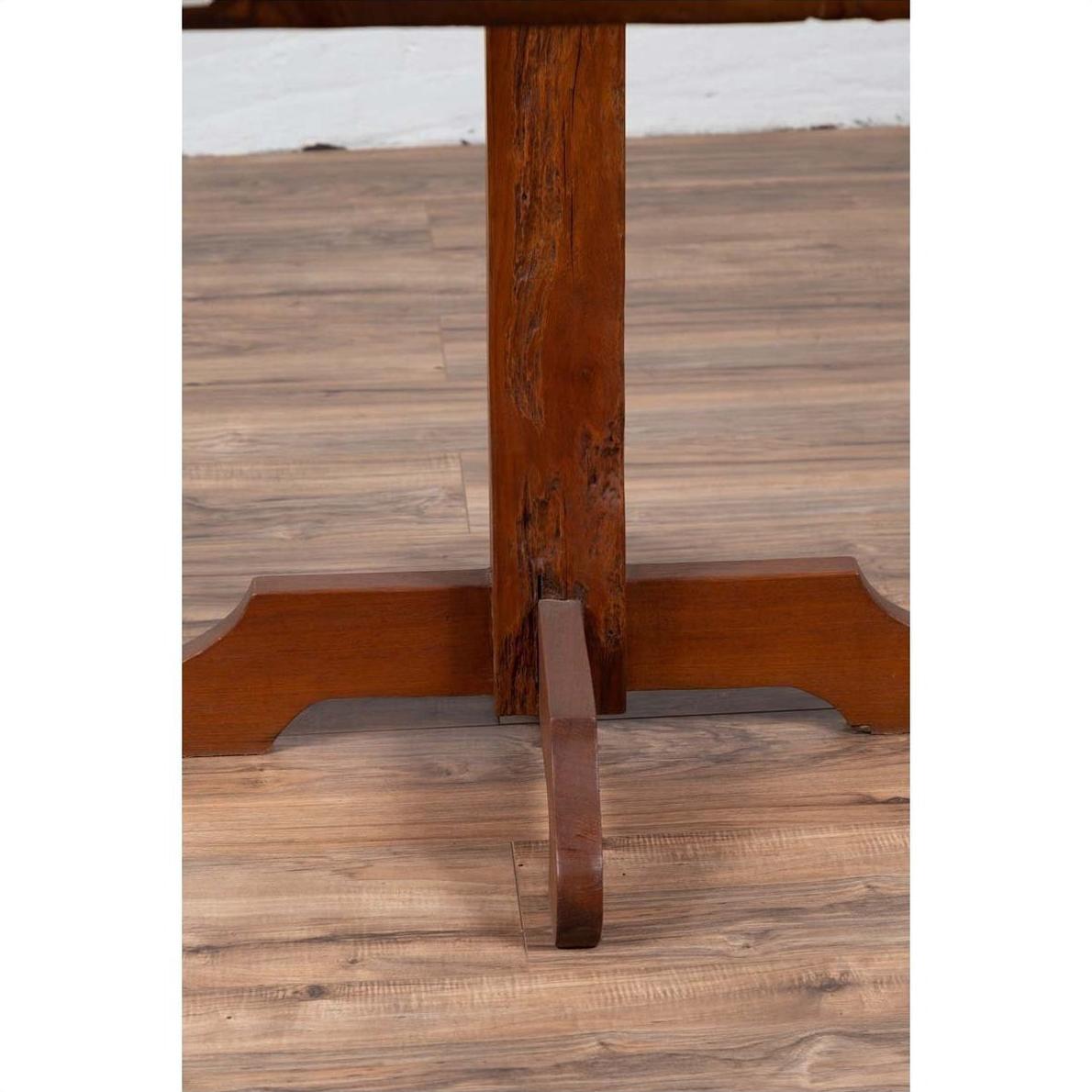 Rustic Indonesian Wooden Console Table with Single Plank Top and Pedestal Base-8. Asian &amp; Chinese Furniture, Art, Antiques, Vintage Home Décor for sale at FEA Home