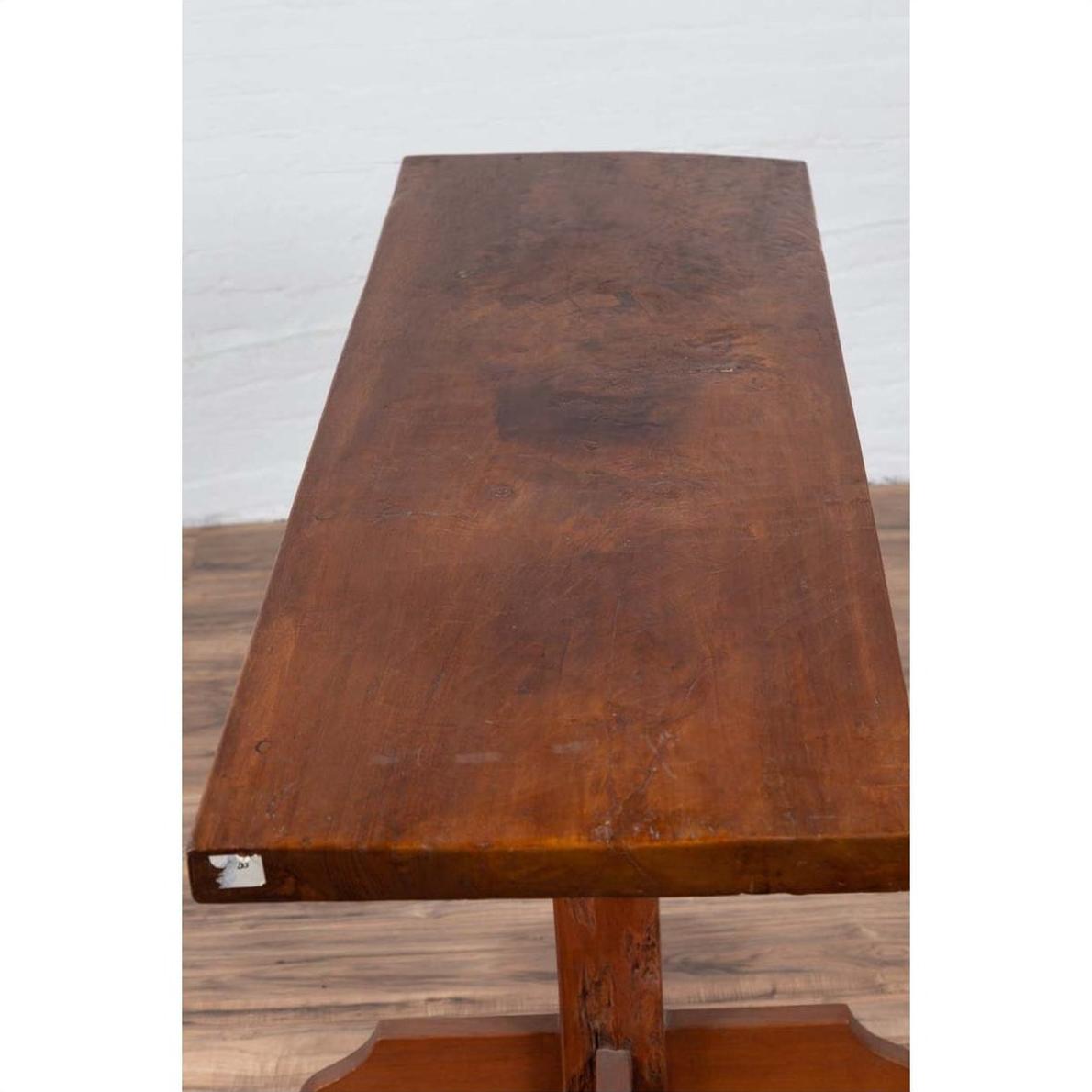 Rustic Indonesian Wooden Console Table with Single Plank Top and Pedestal Base-9. Asian &amp; Chinese Furniture, Art, Antiques, Vintage Home Décor for sale at FEA Home