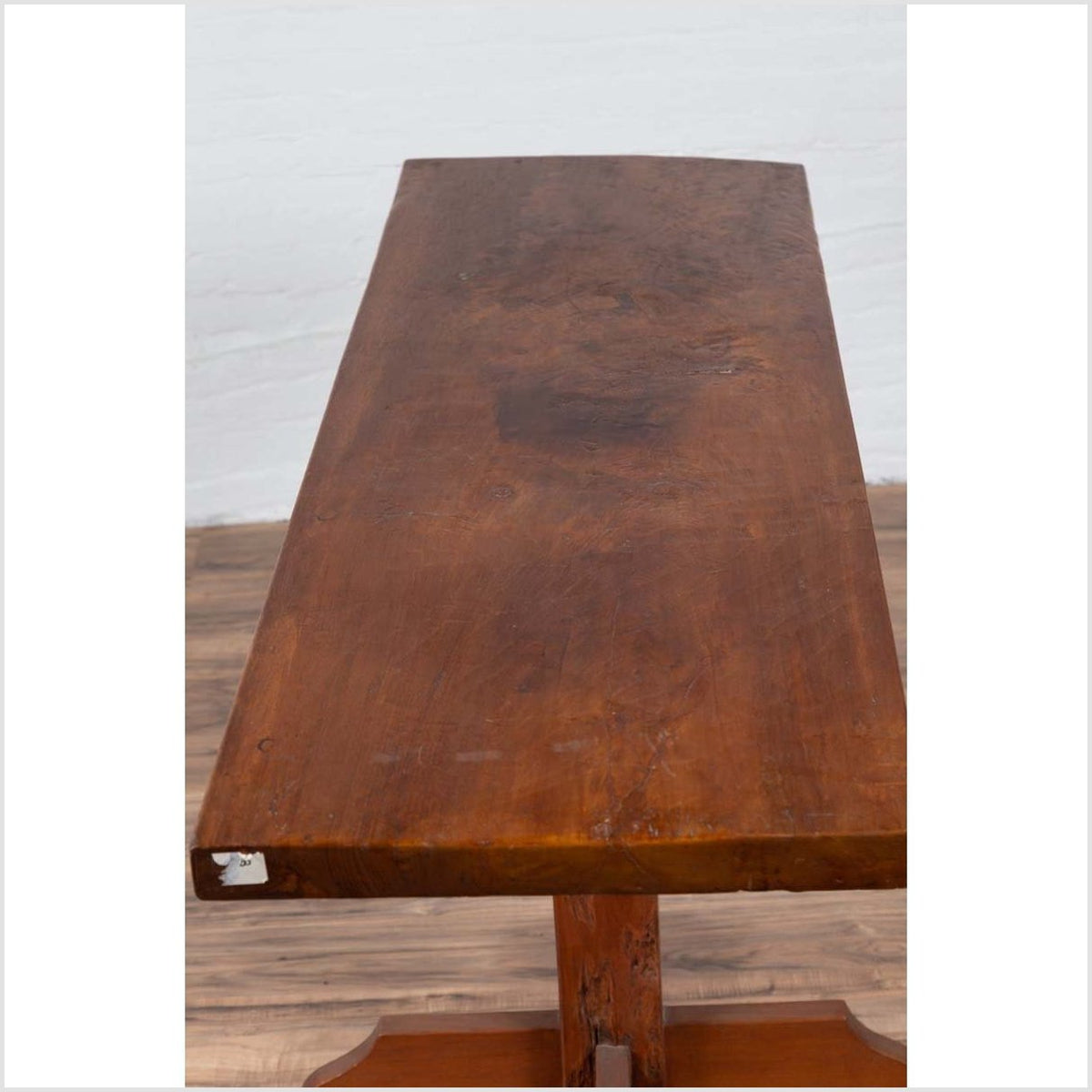 Rustic Indonesian Wooden Console Table with Single Plank Top and Pedestal Base-9. Asian &amp; Chinese Furniture, Art, Antiques, Vintage Home Décor for sale at FEA Home