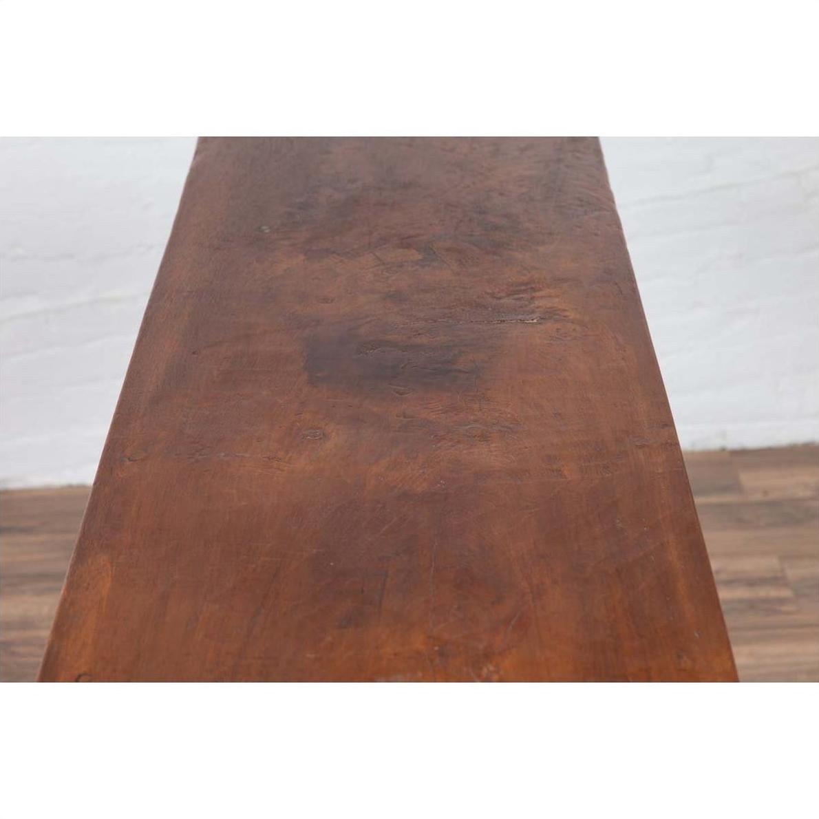 Rustic Indonesian Wooden Console Table with Single Plank Top and Pedestal Base-10. Asian &amp; Chinese Furniture, Art, Antiques, Vintage Home Décor for sale at FEA Home