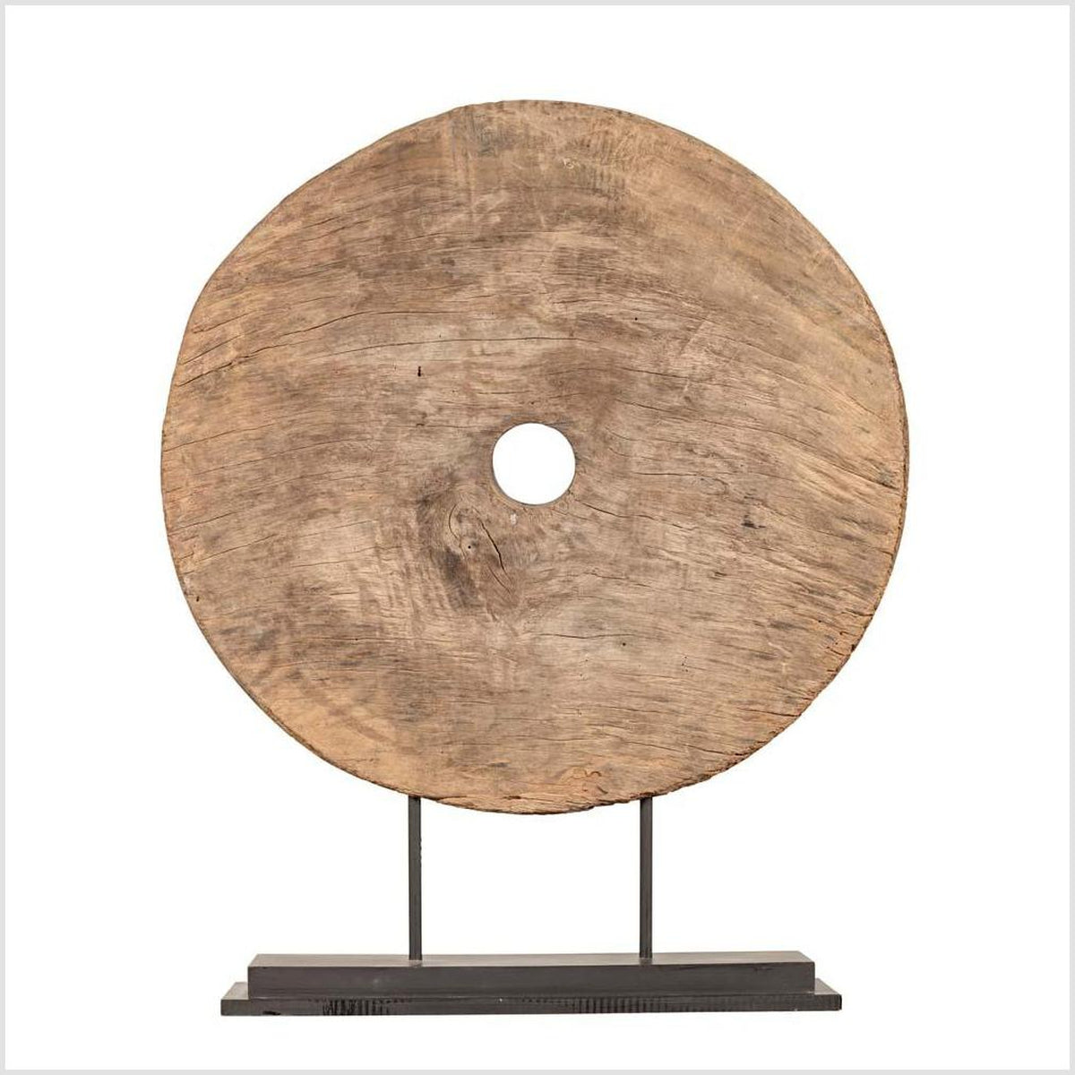 Rustic Ox Cart Wooden Wheel from Thailand, Mounted on Black Painted Base-1. Asian & Chinese Furniture, Art, Antiques, Vintage Home Décor for sale at FEA Home