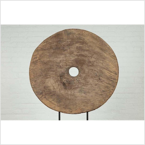 Rustic Ox Cart Wooden Wheel from Thailand, Mounted on Black Painted Base-YN6195-5. Asian & Chinese Furniture, Art, Antiques, Vintage Home Décor for sale at FEA Home