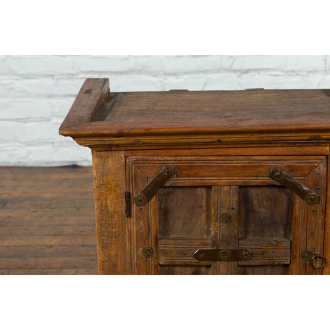 Rustic Vintage Indian Natural Sheesham Wood Side Cabinet with Iron Hardware-6. Asian & Chinese Furniture, Art, Antiques, Vintage Home Décor for sale at FEA Home