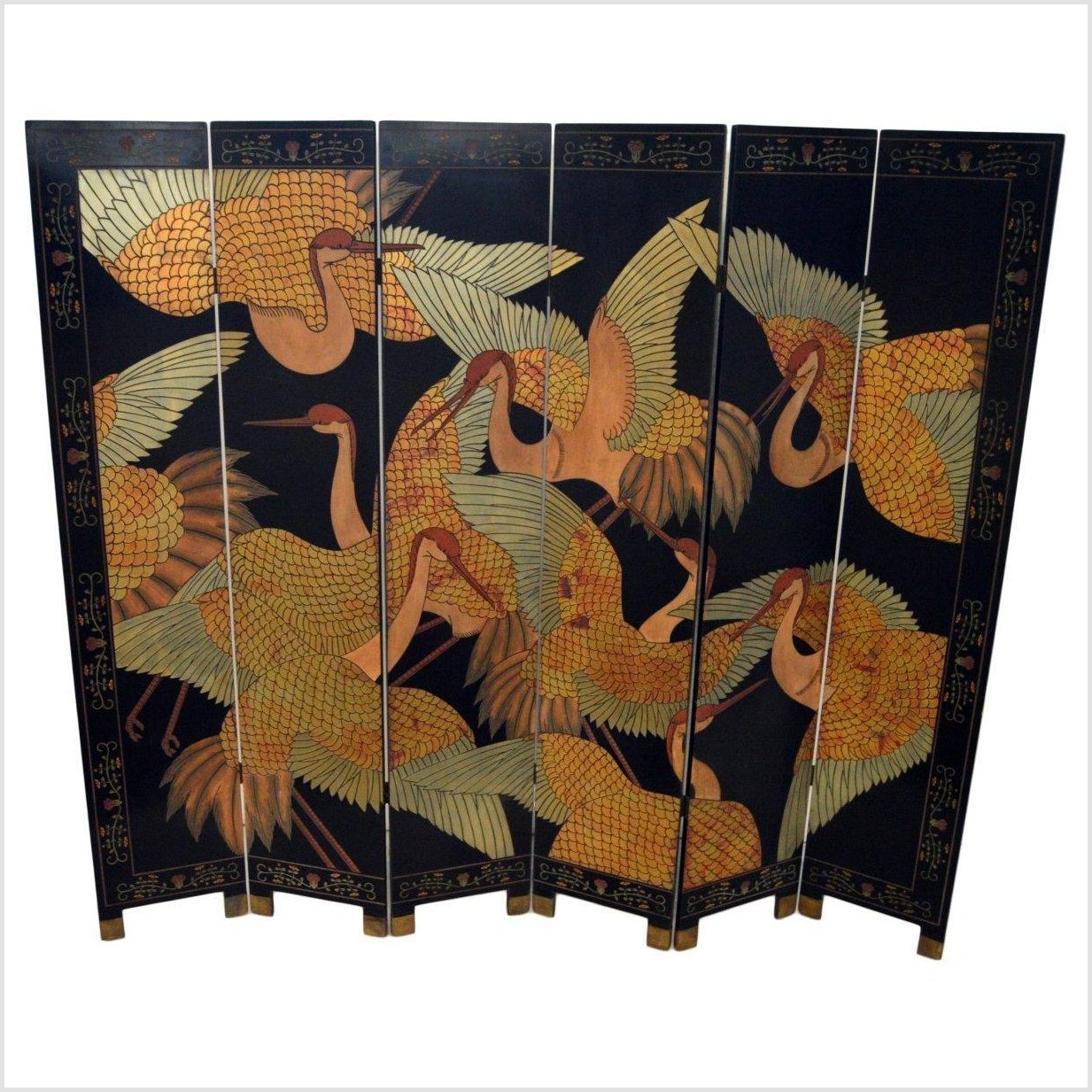 Black Lacquered 6-Panel Screen-1. Asian & Chinese Furniture, Art, Antiques, Vintage Home Décor for sale at FEA Home