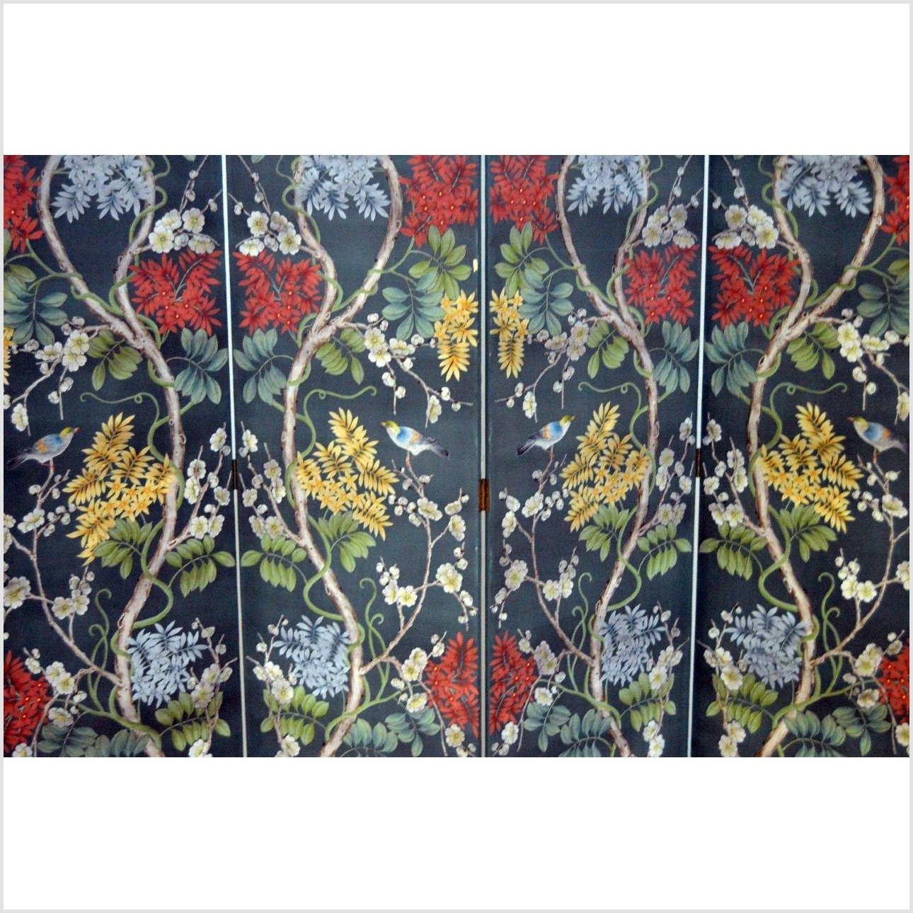 Chinese Vintage Hand-painted Room Divider with Colorful Flowers and Vines-2. Asian & Chinese Furniture, Art, Antiques, Vintage Home Décor for sale at FEA Home