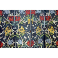 Chinese Vintage Hand-painted Room Divider with Colorful Flowers and Vines