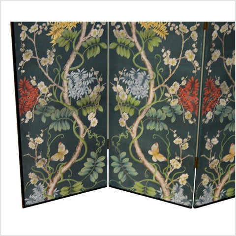 Chinese Vintage Hand-painted Room Divider with Colorful Flowers and Vines